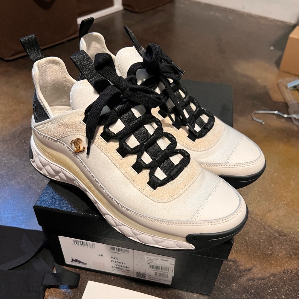 Chanel sneakers size 38 barely used with original box dust bags lace card